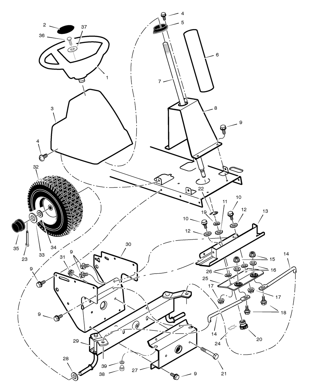 Steering Diagram and Parts List for 309002X24C 2005 Briggs and Stratton Lawn Tractor